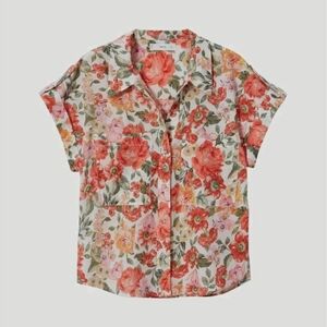 MANGO Floral Button-Up Shirt Bloomcore Cotton Lightweight Granny Classic Floral